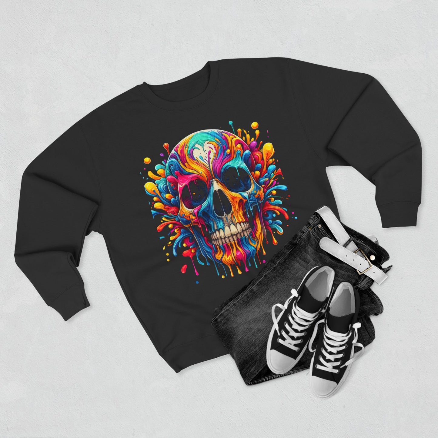 urban skull unisex sweatshirt - edgy streetwear apparel, hipster graphic jumper, cool skeleton pullover, trendy goth clothing, alternative